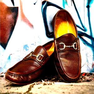 Men’s Brown Leather Gucci Loafers Size 9